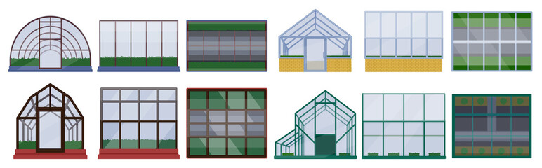 Greenhouse vector illustration on white background. Isolated cartoon set icon glasshouse. Vector cartoon set icon greenhouse