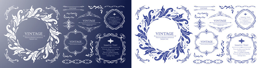 クリスマスをイメージした装飾デザインセット。雪の結晶をモチーフにしたフレームデザイン