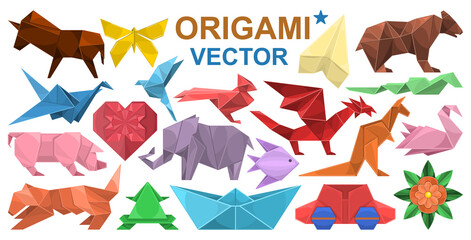 Origami vector cartoon set icon. Vector illustration paper animal on white background. Isolated cartoon set icon origami.