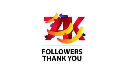 74K,74.000 Followers Thank you logo Sign Ribbon Gold space Red and Blue, Yellow number vector illustration for social media, internet - vector