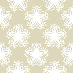 White floral seamless pattern on pale olive green background
