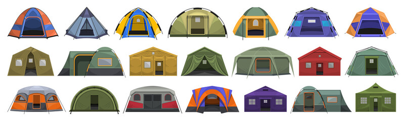 Tent store vector cartoon set icon. Vector illustration canopy on white background. Isolated cartoon set icon tent. © VectorVicePhoto