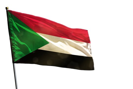 Fluttering Sudan flag on clear white background isolated.