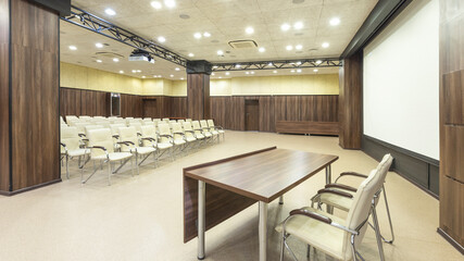 Interior of conference room with place for speaker