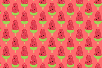 Sweet watermelon ice cream. Ice cream pattern on pink