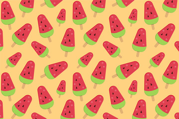 Naklejka premium Sweet watermelon ice cream. Ice cream pattern on yellow