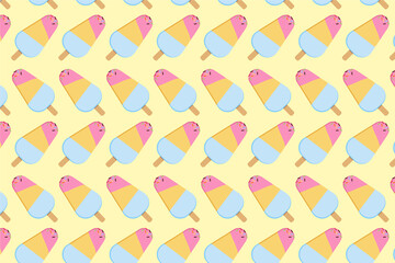 Sweet ice cream. Ice cream pattern on yellow