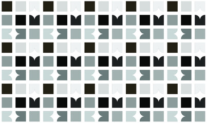 Abstract mosaic repeating squares background in black, grays and white with curved blocks breaking the pattern, vector illustration