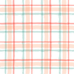 Gingham seamless pattern. watercolor pastel strokes texture for textile: shirts, plaid, tablecloths, clothes, bedding, blankets, makeup. vector checkered summer girly print
