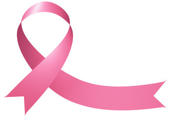 Breast cancer awareness realistic pink ribbon isolated on white.