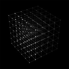 Abstract background with cube. Vector illustration. Technology shape with lines and dots. Futuristic concept. Perspective. Geometric shape. 3d cube icon. Illusive form. Grid structure.