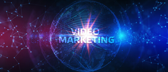 Video marketing and advertising concept on screen.  Business, Technology, Internet and network concept.