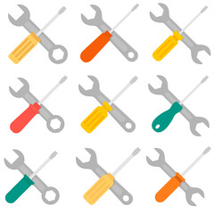 Screwdriver and hammer flat, repair icon, vector illustration isolated on white background