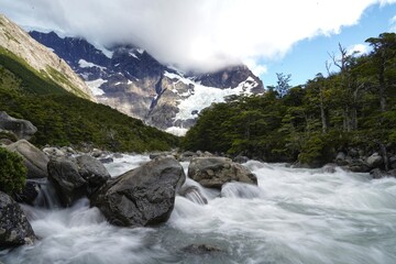 Fototapeta na wymiar The stunning hiking trail O circuit in Torres del Paine, Chile