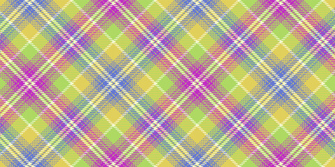 Fototapeta premium seamless pattern of diagonal tartan ornament for textile texture yellow-green background with pink and blue stripes