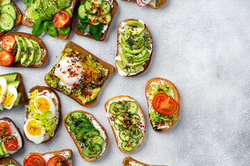 Menu background with variety of different vegan sandwiches