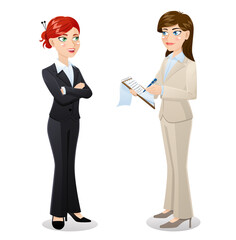 two young business woman are having conversation