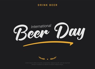 International Beer Day dark horizontal banner template. Retro font tagline, minimal star and spike decorative elements. Gratitude to brewers, bartenders, and beer technicians. Beer Gathering logo.