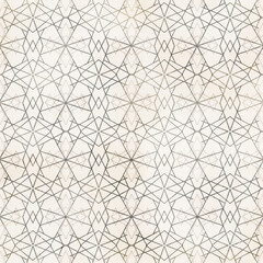 Abstract seamless pattern with geometric shapes on grunge light yellow background