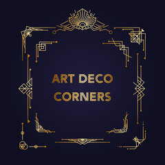 Art Deco Vintage corners. 1920s Old Antique Vector collection. Set of retro linear elements for greeting cards, invitations, banners, page design. Perfect decorations for Roaring 20s style