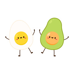 Egg and Avocado character action design. cartoon vector. wallpaper.