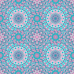 Fototapeta premium Seamless oriental pattern. Geometric tiles with mandala. Vector laced Persian carpet. Indian, Arabic festival style floral ornament. Bandanna shawl, tablecloth fabric print, scarf, kerchief design
