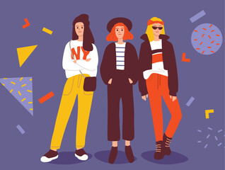 Urban teenagers.Young fashion people.Set of street style girls.