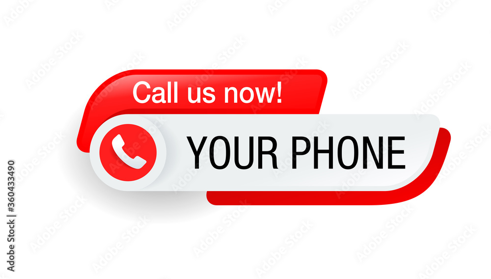 Poster call us button - template for phone number in website header - conspicuous sticker with phone headse