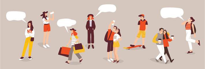 Fototapeta premium Urban teenagers.Young fashion people.Set of street style youngsters.