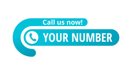 Call us now! Creative button  - template for phone number place in website header  - conspicuous sticker with phone headset pictogram
