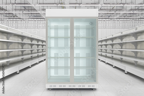 Download Supermarket Fridge Mockup In Store Interior With Empty Refrigerator Shelf 3d Render Wall Mural Dimamoroz