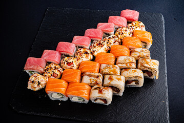 sushi set on the black background