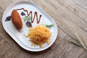 Traditional Ukrainian food. Meatboll and potatoes
