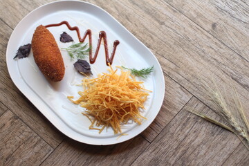 Traditional Ukrainian food. Meatboll and potatoes