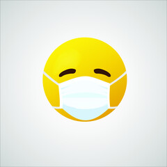 Emoji with mouth mask - yellow face with eyes wearing a white surgical mask