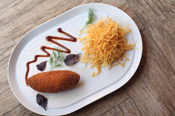Traditional Ukrainian food. Meatboll and potatoes
