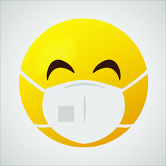 Emoji with mouth mask - yellow face with eyes wearing a white surgical mask