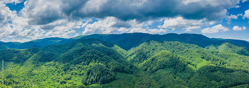 Poster panoramic view of the carpathian mountains in summer aerial view