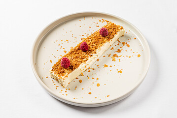 honey pastry with frozen raspberries
