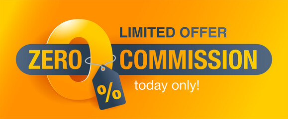 0 zero commission special offer banner template with yellow background - vector promo limited offers flyer