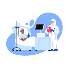 Professional doctor wearing covid-19 protection suit checking up the patient at the hospital. Virus outbreak concept