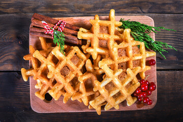 Belgian waffles
christmas new year dessert baking
Menu concept serving size. food background top...