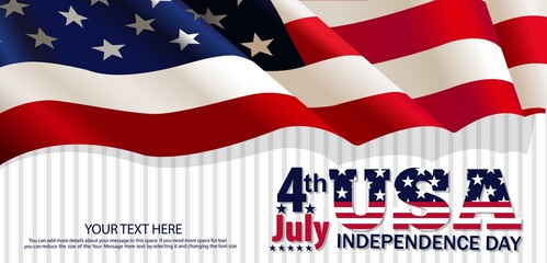 Happy Independence day, 4th July national holiday. Festive greeting card, invitation with bunting flags decoration. Vector illustration background,