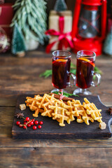 Belgian waffles
christmas new year dessert baking
Menu concept serving size. food background top view copy space for text
organic healthy eating