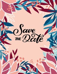 Magnolia Flower Vector frame. Hand drawn vintage pastel leaves abstract flowers. Greeting card. Birthday invite, wedding invitation, floral pink romantic poster. Template for women's mother's day.