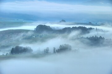 MISTY MORNING VIEW over Scotson Valley, Southern Drakensberg. Kwazulu Natal, South Africa.  