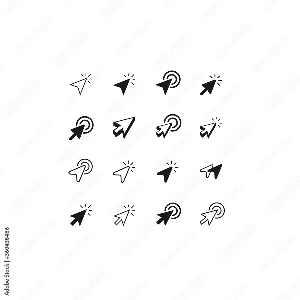 Poster cursor pointer icon vector. cursor arrow icons in a trendy flat design