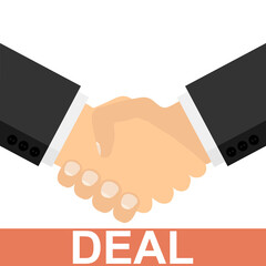 Deal. Successful deal. Two businessmen shake hands. Handshake. Vector illustration.