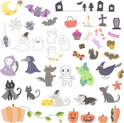 かわいいハロウィーンのイラストセット(白バック)