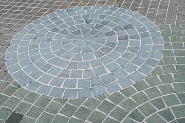 Center view of patio pavers circle design overhead view. Showing well detail cutted edges to match...